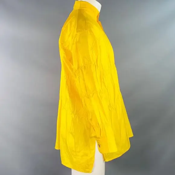 XS Yellow Wrinkled Polyester Nehru Collar Oversized Long Sleeve Shirt